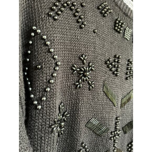Vintage 80s Western Connection Large Black Beaded Knit Sweater, Relaxed Fit - Picture 3 of 6